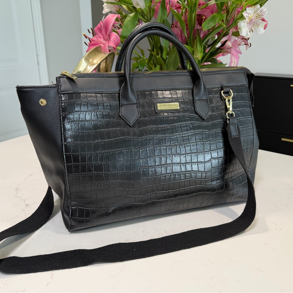 London Fog Black Croc-Embossed Tote